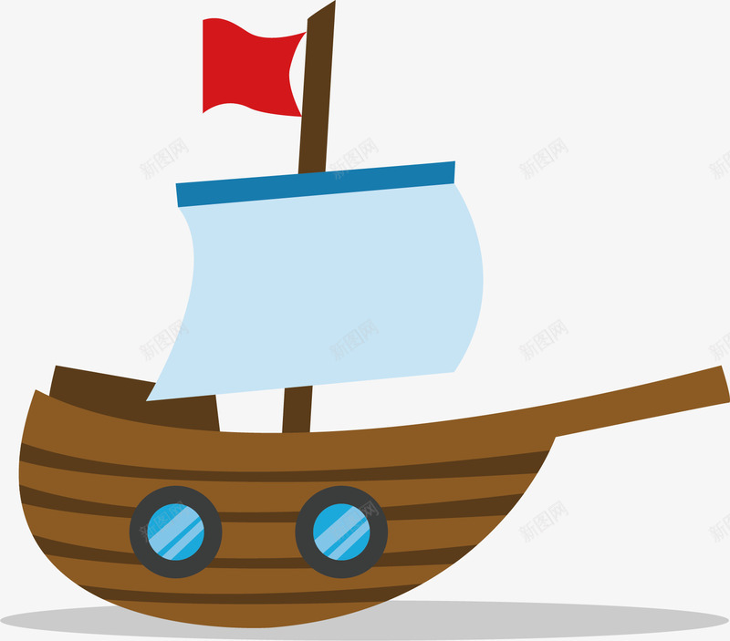 卡通木船png免抠素材_新图网 https://ixintu.com 卡通 木船 木船模型 白色帆船 飘扬的红旗