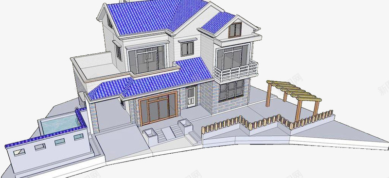 农村别墅SU模型psd免抠素材_新图网 https://ixintu.com 农村 别墅 房子 村屋 模型