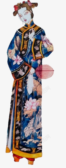 清代宫女服png免抠素材_新图网 https://ixintu.com 丝绸 旗袍 精致 蓝色