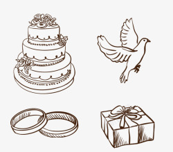 戒指素描手绘蛋糕和礼盒高清图片