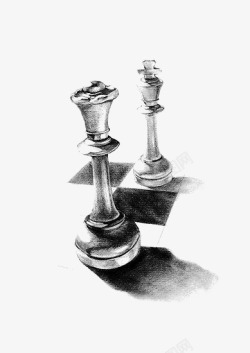 手绘素描国际象棋素材