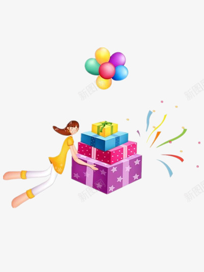 飞翔的礼盒png免抠素材_新图网 https://ixintu.com 卡通女孩 彩色 彩色气球 气球 礼物盒 飞翔的女孩