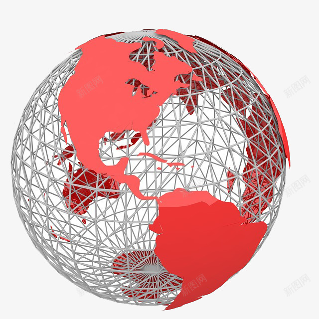 红色地球模型构成png免抠素材_新图网 https://ixintu.com 互联网 全球 星球 构成 社交 网络