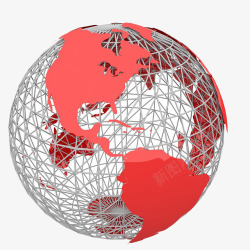 一个地球模型红色地球模型构成高清图片
