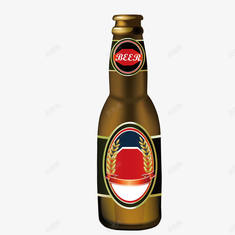 一瓶啤酒png免抠素材_新图网 https://ixintu.com 啤酒 圆形 平面 形状 标贴 玻璃 瓶子 红色