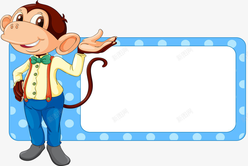 小猴子标题框png免抠素材_新图网 https://ixintu.com 天蓝色 小猴子 波点 猴子标题框