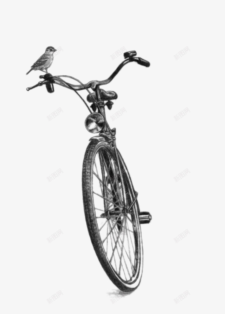 素描自行车png免抠素材_新图网 https://ixintu.com 单车 小鸟 素描 自行车 黑白