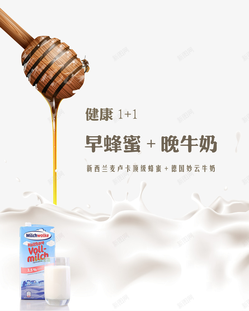 牛奶蜂蜜海报png免抠素材_新图网 https://ixintu.com 健康生活 搭配套餐 海报 牛奶 蜂蜜