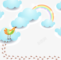 彩虹剪贴画矢量彩色鸟与彩虹天空剪贴画素高清图片