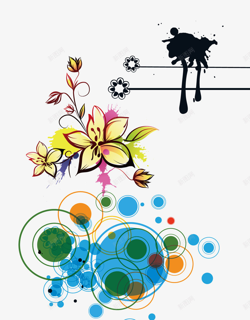 花藤纹理png免抠素材_新图网 https://ixintu.com 几何素材 彩色 矢量素材 矢量纹理 线性 花朵 蓝色圆圈
