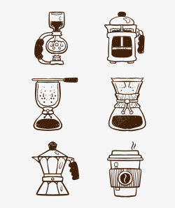 浅棕色手动手磨咖啡机手磨半自动咖啡机矢量图高清图片