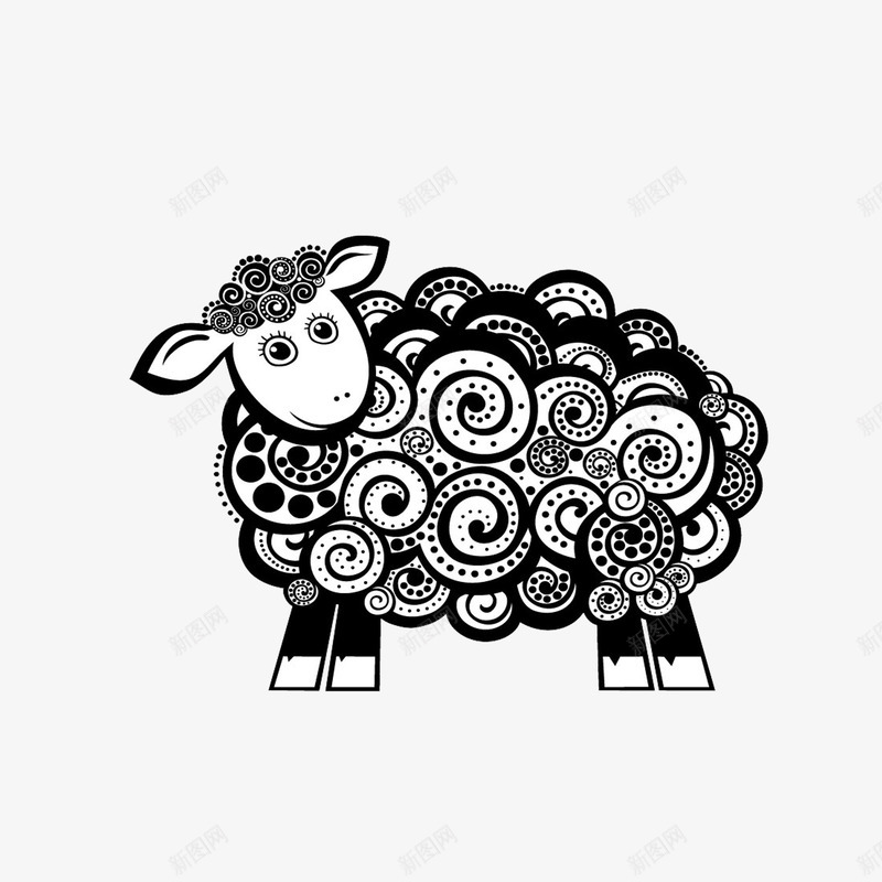 手绘插画羊png免抠素材_新图网 https://ixintu.com 动物 线描 黑白