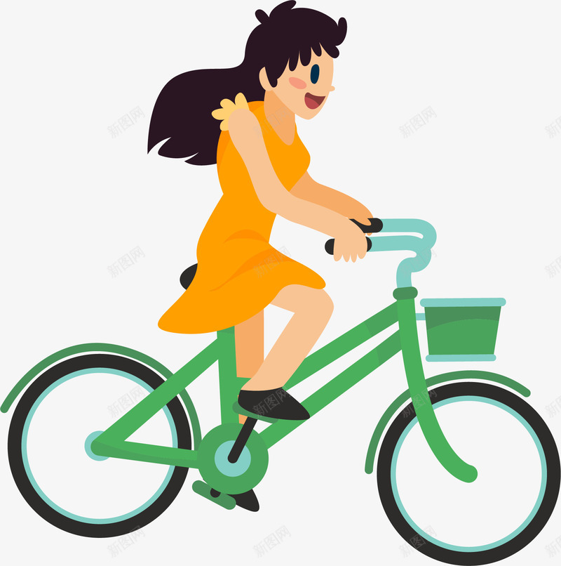 绿色出行png免抠素材_新图网 https://ixintu.com 共享单车 卡通 汽车 绿色出行 脚踏车 自行车 飘起来的头发 骑自行车 骑行者
