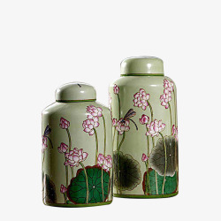 开罐的瓶子欧式陶瓷彩绘储物罐高清图片