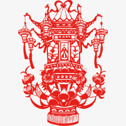 红色剪纸灯笼素材