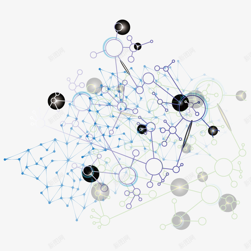 创意圆圈和连接线png免抠素材_新图网 https://ixintu.com 圆圈 科技 科技花纹
