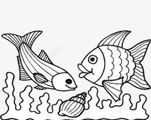 不同的鱼png免抠素材_新图网 https://ixintu.com 各种鱼 简约 线稿 黑白
