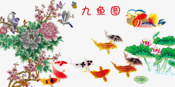 网页花朵卡通鱼池里的鸳鸯金鱼高清图片