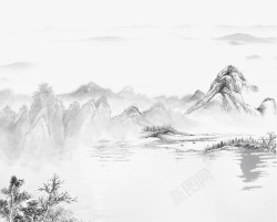 中国风水墨古风山水画装饰高清图片