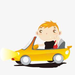 黄色轿车正面图卡通驾驶汽车的人物矢量图高清图片