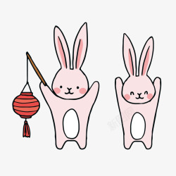 手绘中秋节拿着灯笼的小兔子矢量图素材