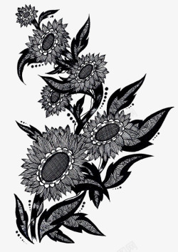 中国风黑白色向日葵装饰艺术图素材