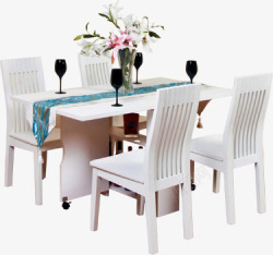 白色桌椅白色木质餐桌椅子七夕高清图片