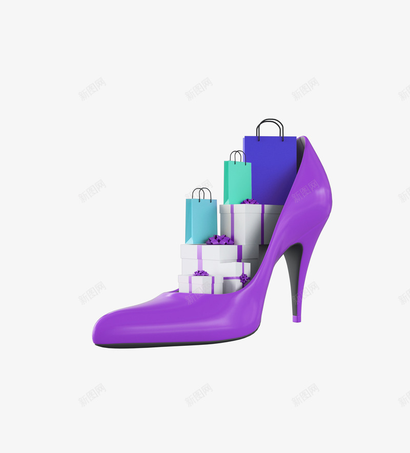 创意紫色高跟鞋图png免抠素材_新图网 https://ixintu.com 卡通手绘 水彩 盒子 礼物 礼盒 紫色 鞋子 高跟鞋