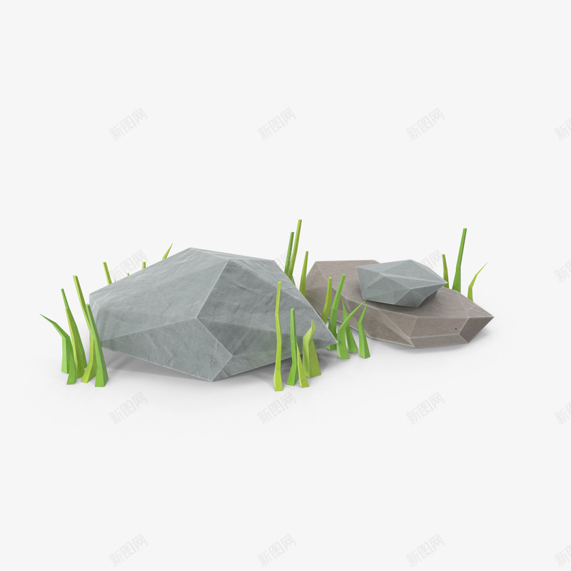 石头png免抠素材_新图网 https://ixintu.com 多边形 模型 石头 草