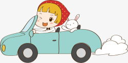 开车的女孩女孩和兔子一起开车卡通图高清图片