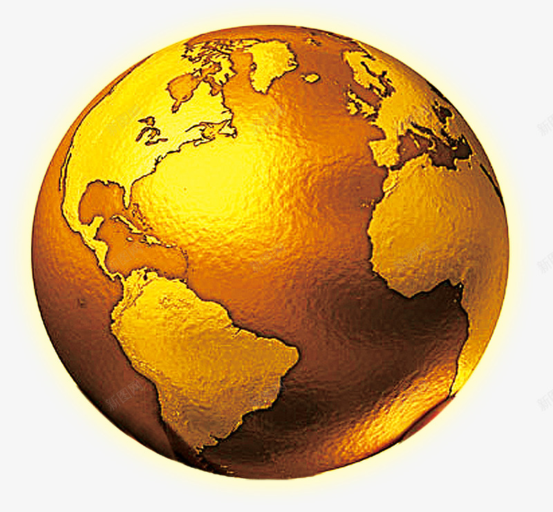 金色地球模型png免抠素材_新图网 https://ixintu.com 世界地图 全球范围 地球仪 金属质感