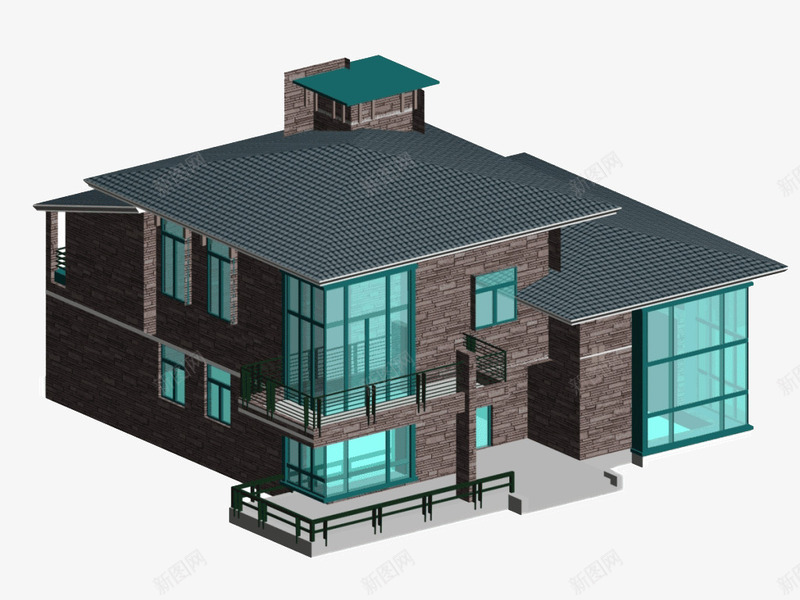 蓝色屋顶建筑模型png免抠素材_新图网 https://ixintu.com 大屋顶 建筑 建筑物 模型