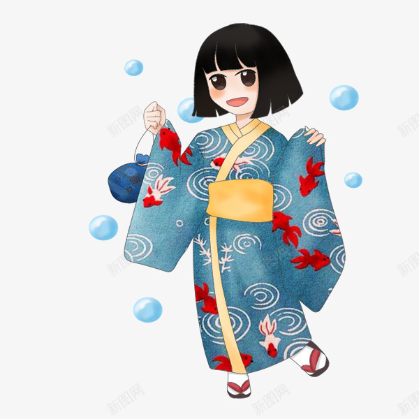 手绘穿着日本服饰的女孩psd免抠素材_新图网 https://ixintu.com 可爱的女孩 手绘穿着日本服饰的女孩 日本女孩 穿着日本服饰的女孩