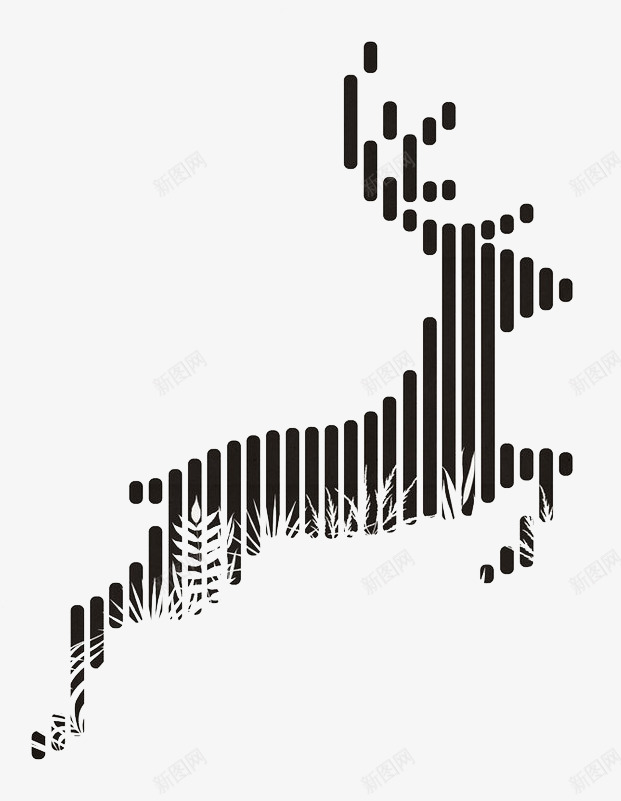 麋鹿png免抠素材_新图网 https://ixintu.com 动物 线条 装饰鹿 黑白 黑白的鹿
