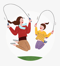 卡通育儿和妈妈一起跳绳运动装饰高清图片