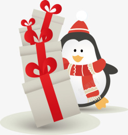 手绘企鹅圣诞礼盒图案素材