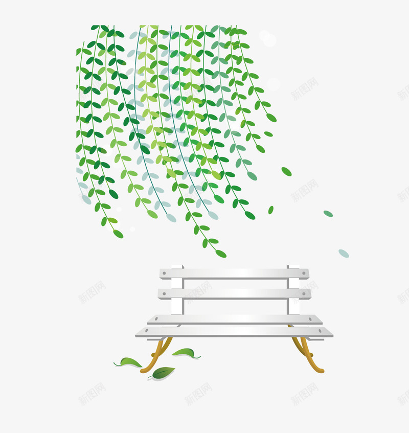 柳树和白色的公共椅子png免抠素材_新图网 https://ixintu.com 公共椅子 柳树 椅子 落叶