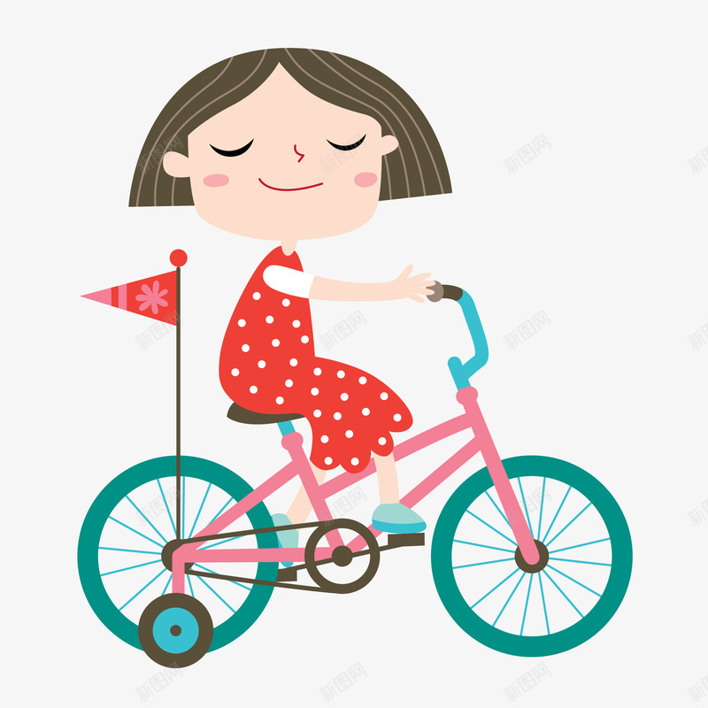 骑车的女孩png免抠素材_新图网 https://ixintu.com 卡通 女孩 小旗 手绘 旅游 旅行 水彩 自行车