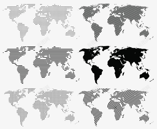 世界地图png免抠素材_新图网 https://ixintu.com 地图 大洲 线条 黑白