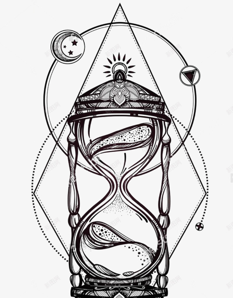 手绘沙漏png免抠素材_新图网 https://ixintu.com 手绘 星星 沙漏 黑白