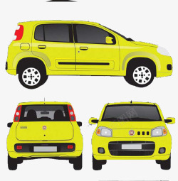 黄色小汽车的三视图素材
