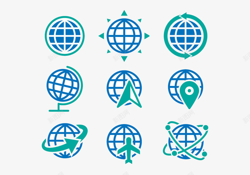 卡通地球图标png_新图网 https://ixintu.com 合集 图标 地球仪 旅游 经纬线地球 蓝色 通讯