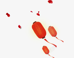 长圆形飘动的花瓣和长圆形红色灯笼高清图片