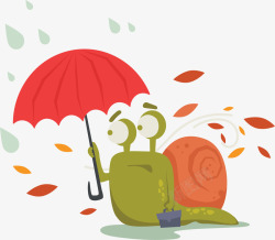 秋季落叶打伞蜗牛矢量图素材