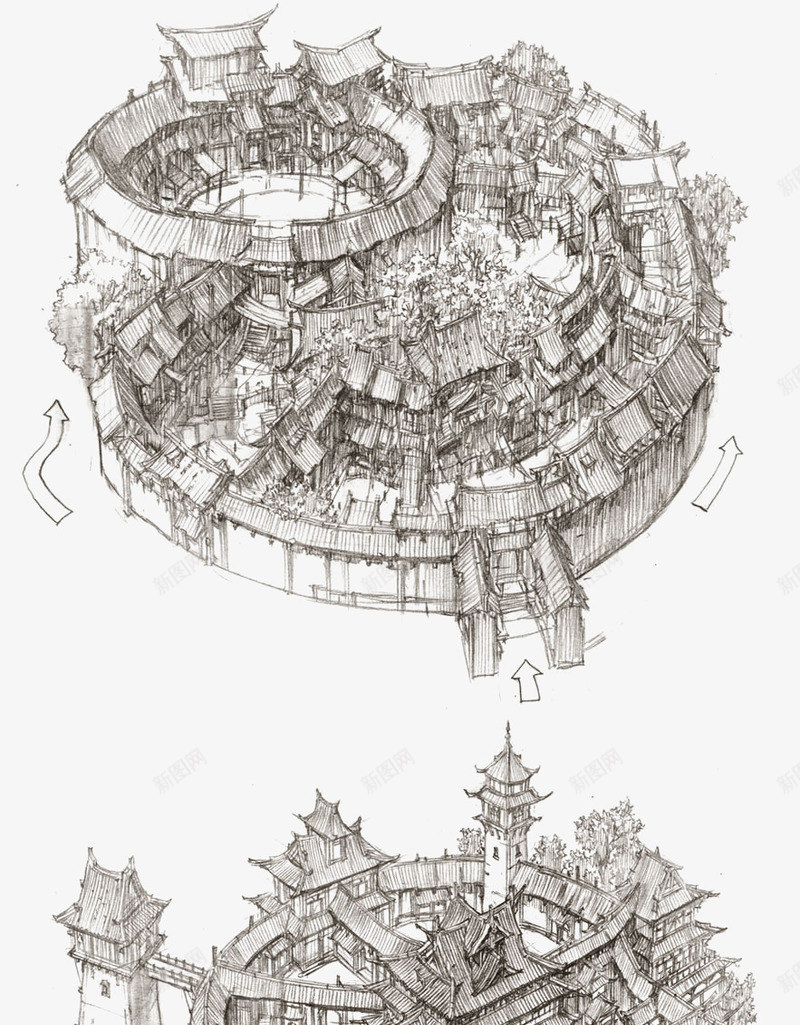 中国风建筑模型线稿png免抠素材_新图网 https://ixintu.com 中国风建筑 建筑 建筑模型 建筑线稿 手绘建筑 模型 模型线稿