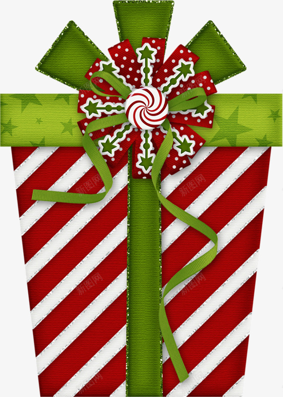 圣诞节礼盒元素png免抠素材_新图网 https://ixintu.com 圣诞节 条纹 礼盒 红白 绿色