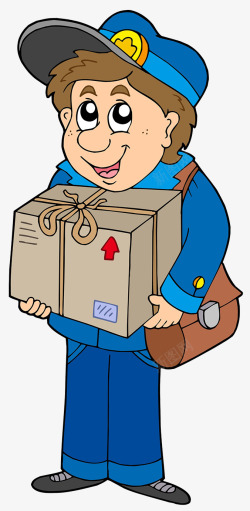 卡通送快递平面卡通人物戴蓝色帽子的邮递员高清图片