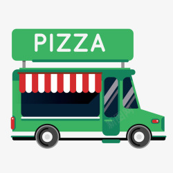 现代的小车绿色披萨美食车高清图片