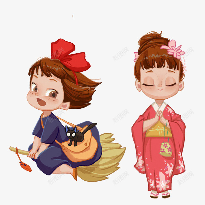 卡通人物png免抠素材_新图网 https://ixintu.com 卡通 手绘 日本女孩 骑扫把的小女孩