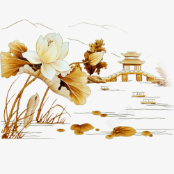白色凉亭荷花高清图片
